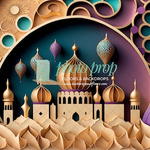 Aladdin Arabian Palace Photography Backdrop - Carpet, Genie, fairy tale, Arabic, Golden, bottle, Wish, Persian, fable, romance legend Nights