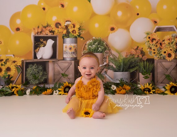 Sunflowers Photography Backdrop - Yellow Balloon Arch, Garland  
