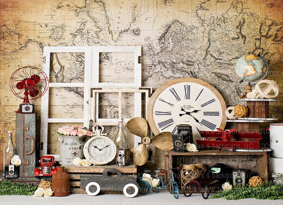 World Traveler Photography Backdrop Rustic Vintage Map | Etsy