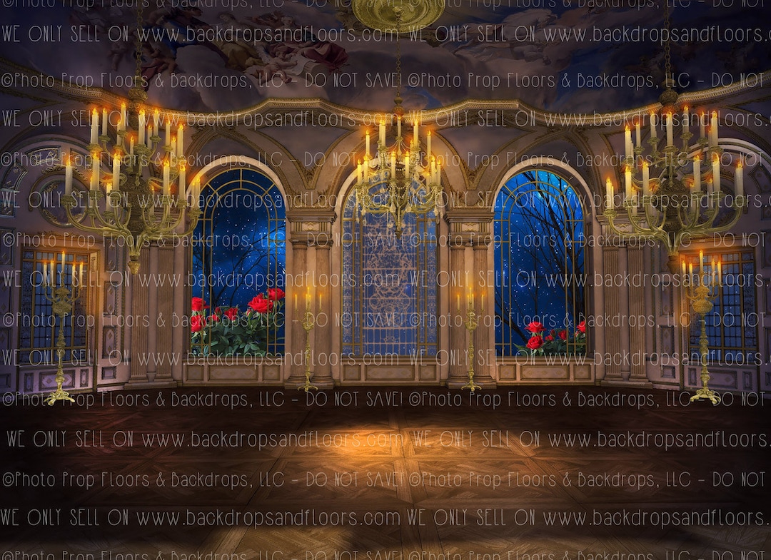 Castle Grand Ballroom Photography Backdrop Princess, Prince, Piano