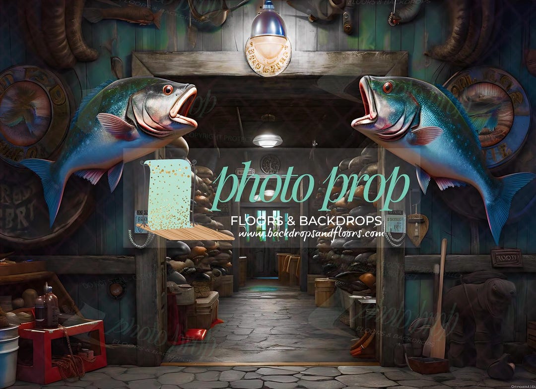 Rustic Fish Market Photography Backdrop, Coastal Fishing Shop Scene ...