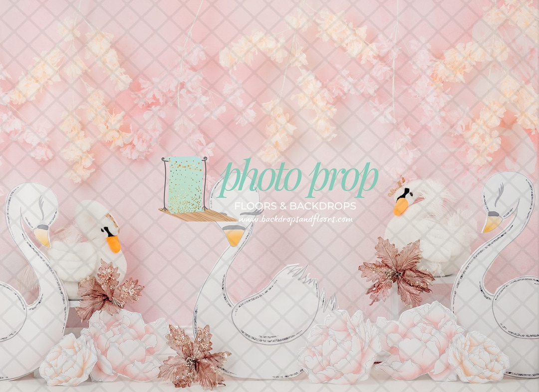 Menu Backdrop Swan White Swan Photography Backdrop - Pink Flowers, Floral, Princess, Fairy ...
