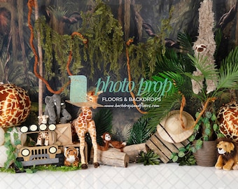 8x6ft Wild Animals Safari Backdrop Jungle Wildlife Zoo Themed Party Decoration Photography Background Wild One Birthday Newborn Baby Party Decorations Supplies Photo Studio Props