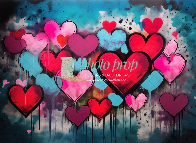 Spray Painted Graffiti Hearts Photography Backdrop - Valentine's Day ...