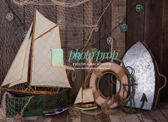 Vintage Nautical Photography Backdrop - Boat, Fishing, Beach, Summer,  Ocean, Anchor, Oars, Life Preserver, Sail, Sea, the big one Cake Smash
