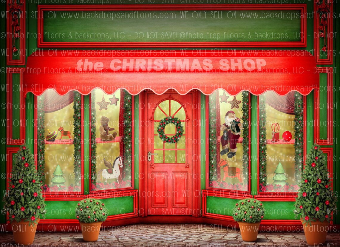 Christmas Storefront Photography Backdrop Santa's  Etsy