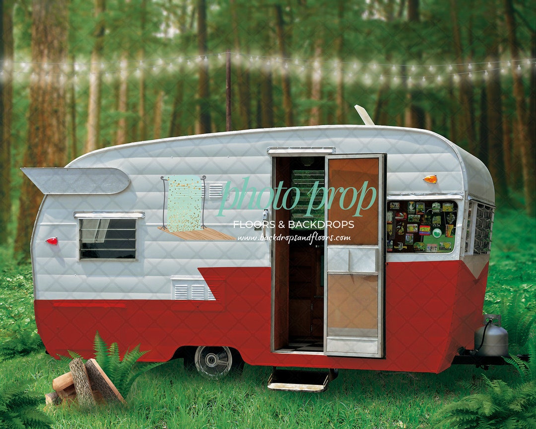 Red Vintage Camper Photography Backdrops - RV, Camping, Traveling ...