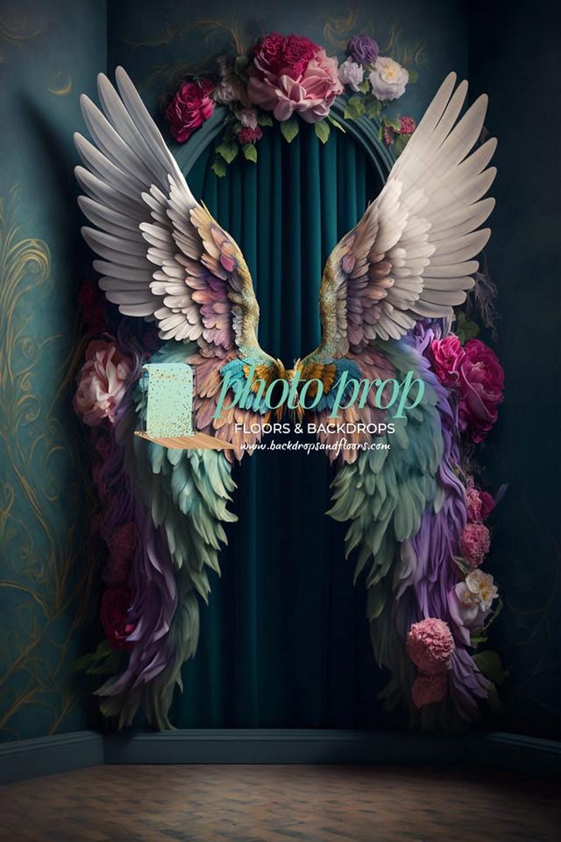5 Colorful Angel Wings DIGITAL Backdrops - Feather, Floral, Ethereal ...