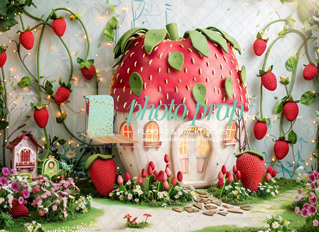 Strawberry House Photography Backdrop, Strawberries Cake Smash, Fresh ...