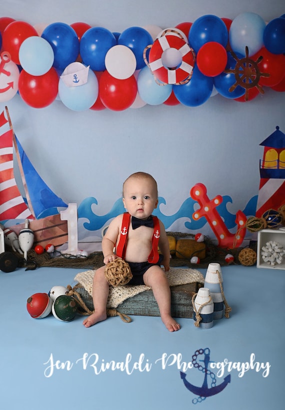 BELECO Fondale Fotografico 2.1x1.5 M – Barche E Conchiglie Su Legno Blu – Tema Marino