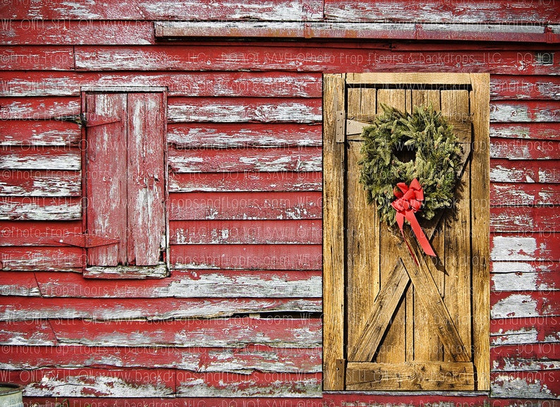 Rustic Aged Red Christmas Barn Photography Backdrop Holiday | Etsy