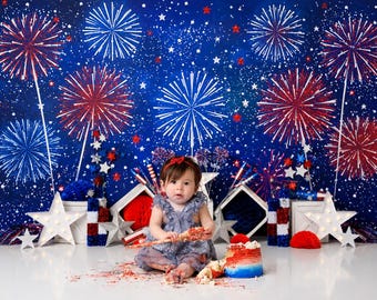 Patriotic Fireworks Photography Backdrop, Fourth of July Celebration, 4th of July Party Photo Booth Background