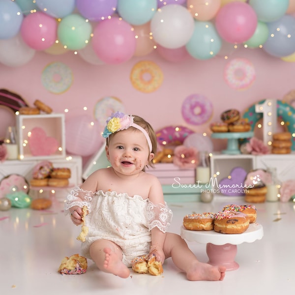Donut Birthday Photography Backdrop - Donuts Milk, Donut Change, Birthday Party Pastry Cake Smash, Donut Grow Up, Two Sweet, Doughnut