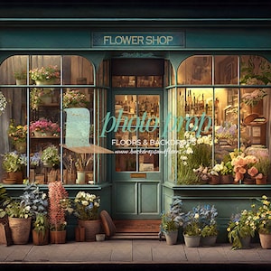 Surreal Flower Shop Photography Backdrop - Plant Store, Market, Spring, Easter, Florist, Storefront, Vendor, Window, Floral, Shopping, City