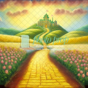 The Wonderful Wizard Oz Photography Backdrop Floordrop, Yellow Brick Road, Witch, Emerald Castle image 1