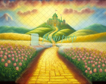 The Wonderful Wizard Oz Photography Backdrop - Floordrop, Yellow Brick Road, Witch, Emerald Castle