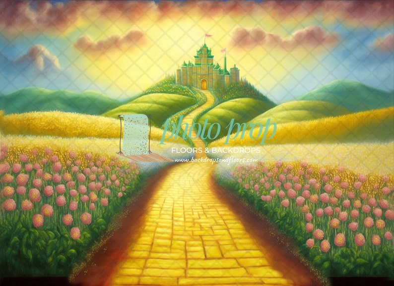 The Wonderful Wizard Oz Photography Backdrop Floordrop, Yellow Brick Road, Witch, Emerald Castle image 1