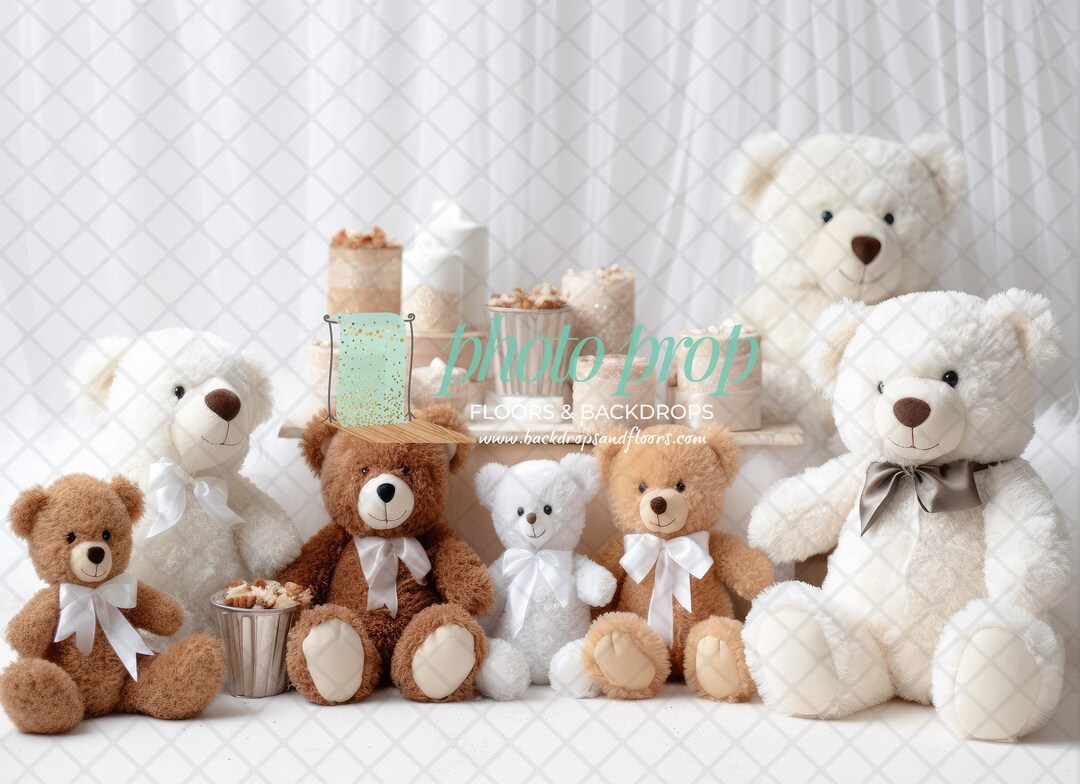 Surreal Teddy Bears Book Shelf Photography Backdrop - Stuffed