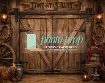 Rustic Barn Door Photography Backdrop, Western Ranch Scene, Cowboy Boots, Saddle, Wagon Wheel, Rodeo Cake Smash, County Branding Shoot