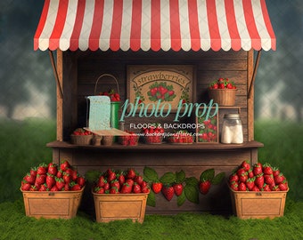 Strawberry Farmers Market Farm Stand Photography Backdrop, Strawberries, Berry Summer Festival Shortcake Two Sweet, Fresh Picked Fruit