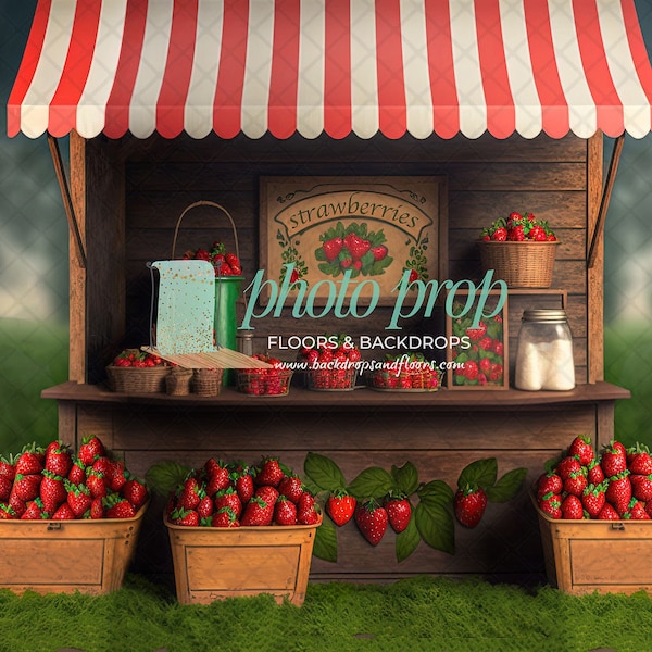 Strawberry Stand Photography Backdrop, Strawberries, Two Sweet, Fresh Picked, Farmers Market, Shortcake, Jam, Fruit, Cake Smash, Birthday