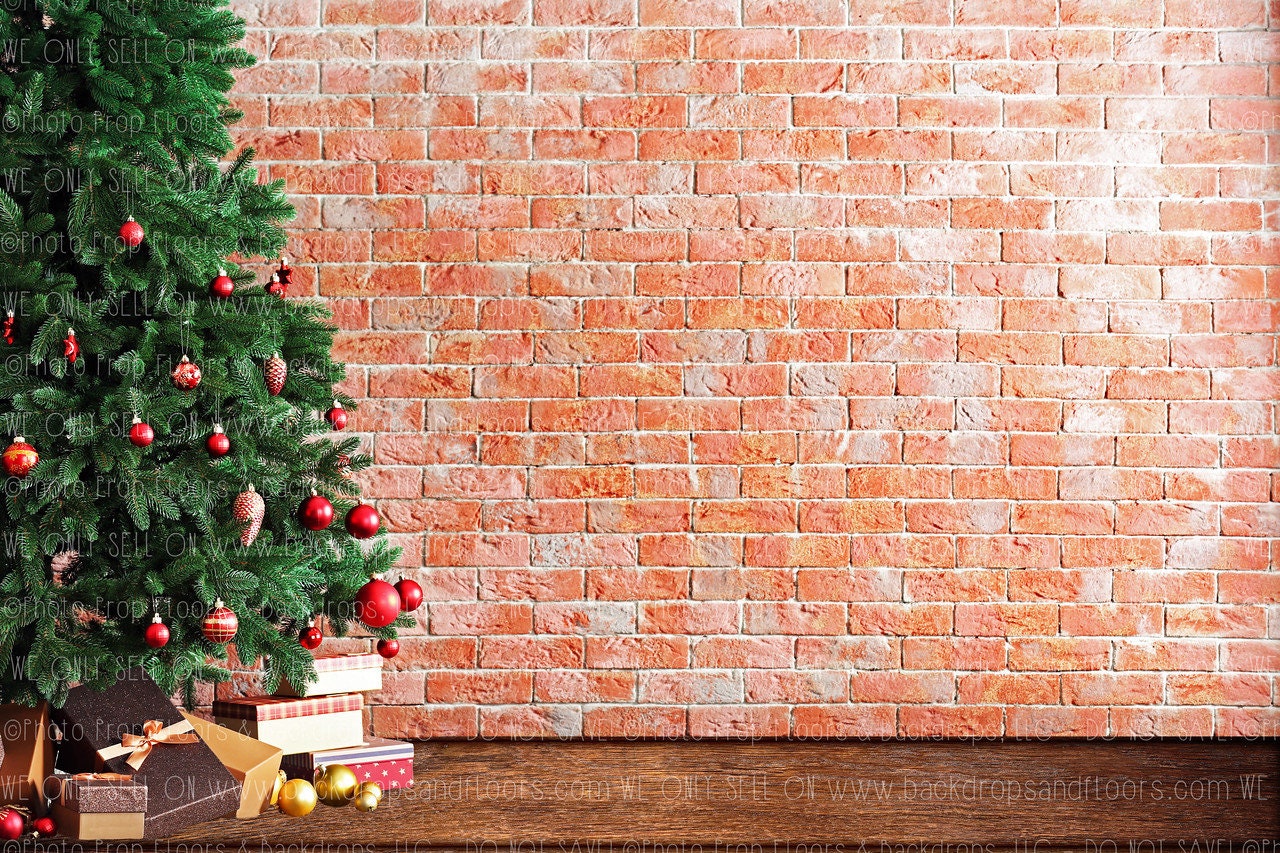 Christmas Tree & Red Brick Wall Photography Backdrop Etsy