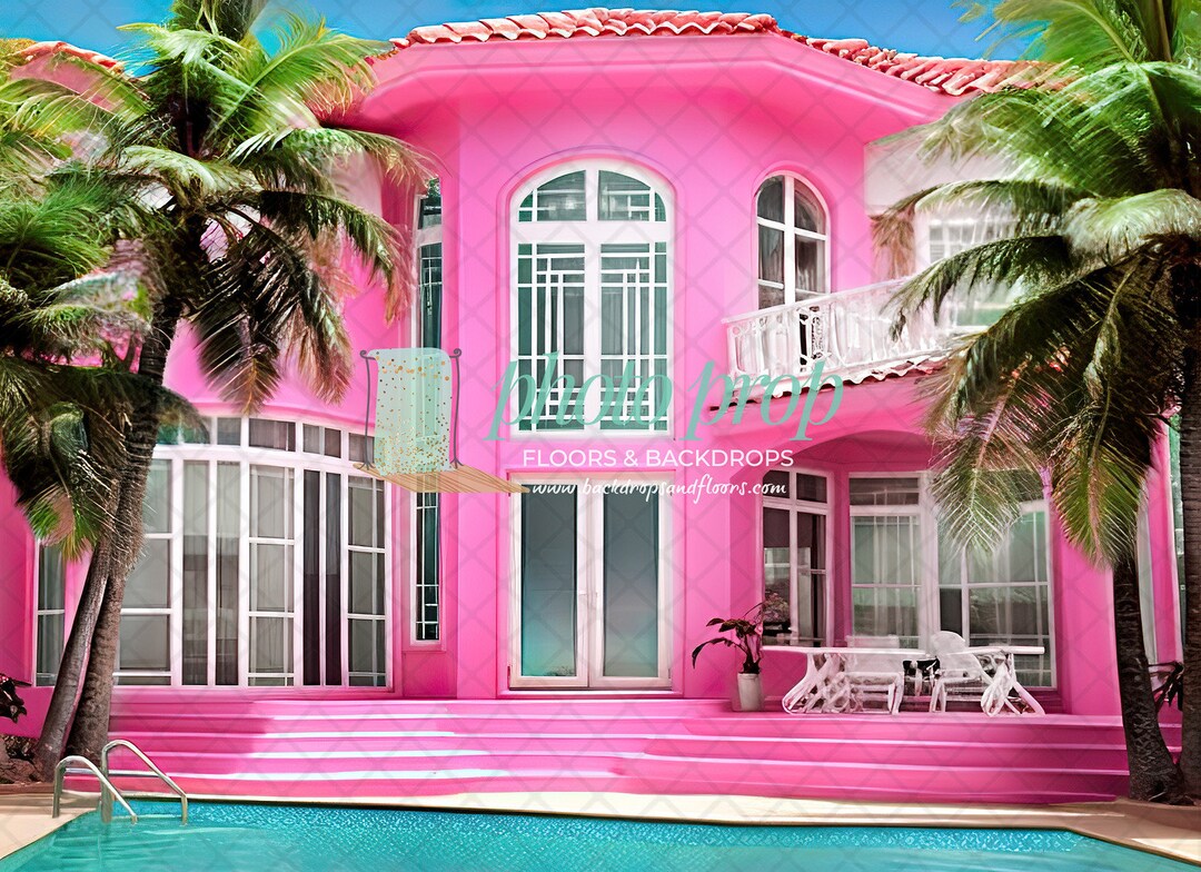 Pink Doll Beach House Photography Backdrop Swimming Pool Party