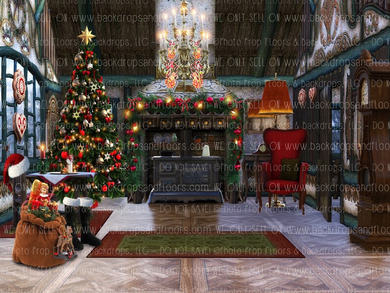 Santa's Photography Backdrop Christmas Toy Shop