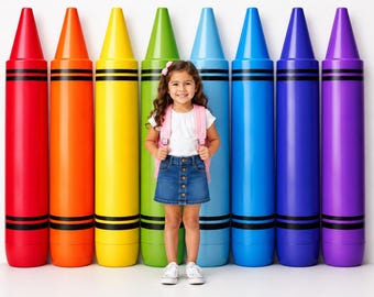 Giant Crayon Photography Backdrop, Rainbow Crayons, Back to School Kids Photos Preschool Kindergarten Portraits, Graduation Photo Background