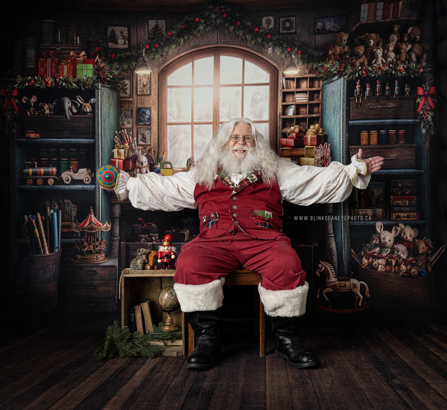 Santa's Workshop, Christmas Toy Shop Photography Backdrop