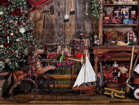 10x12 FT Photography Backdrop Reindeer and Santa Delivering Gifts on a Vintage Plane Winter Noel Illustration Background for Photography Kids Adult Photo Booth Video Shoot Vinyl Studio Props