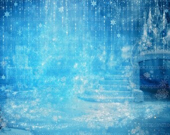 Ice Castle Staircase Photography Backdrop Icicles Snowy Winter Palace Icy Fairy Tale Birthday Cake Smash Photo Background