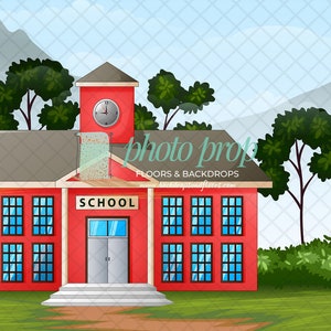 School House Photography Backdrop - Classroom, Red, American, Learning, Graduation, Teachers, Students, Online, Education Children Preschool