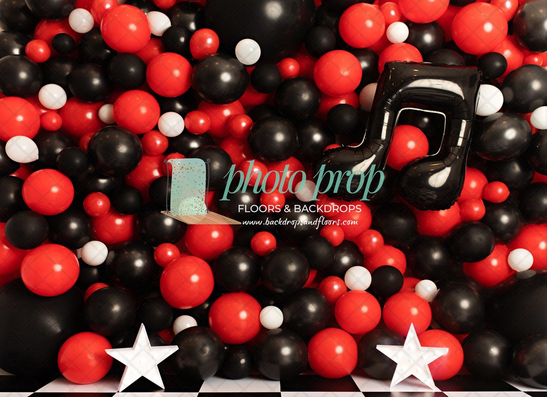 Music Notes Photo Booth Red & Black Music Notes Balloon Wall Photography Backdrop - Rock and ...