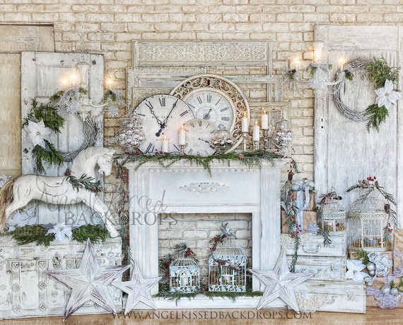 Elegant Christmas Fireplace Mantle With White Decor Etsy