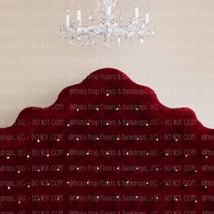 Red Velvet Tufted Headboard DIGITAL Photography Backdrop - Valentines Day, Boudoir, Romantic, Buttons, Bed, Sleeping, Chandelier, Lamp