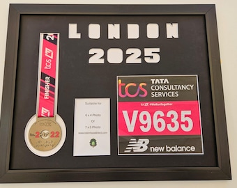 Maraton Londyński 2025 lub Wirtualny Maraton Ramka na medal z numerem i zdjęcie