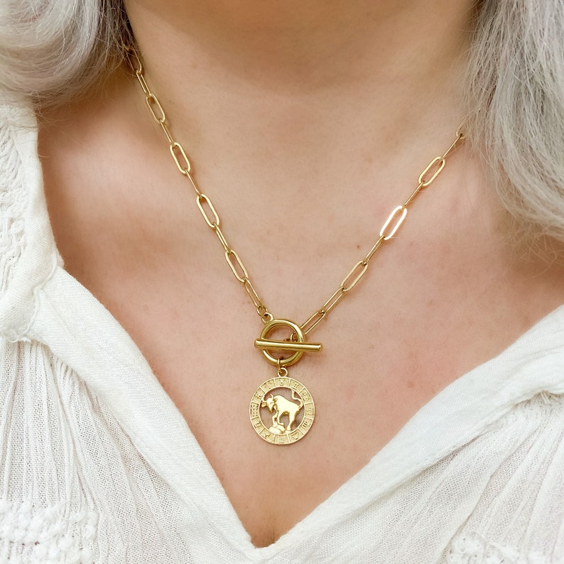 Aquarius Necklace Gold Chain Necklace Zodiac Necklace Gold Etsy