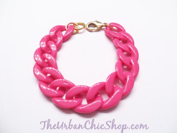 Items similar to Pink Chunky Chain Bracelet - Pink Acrylic Chain ...