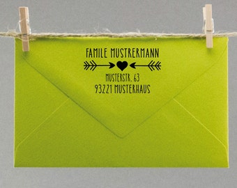 Address stamp with heart and arrows personalized, wedding stamp, envelope letter, stamp, invitation