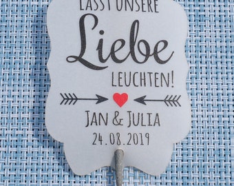 Lasst unsere Liebe Leuchten ! Personalisierte Wunderkerzen Anhänger 10 Stück