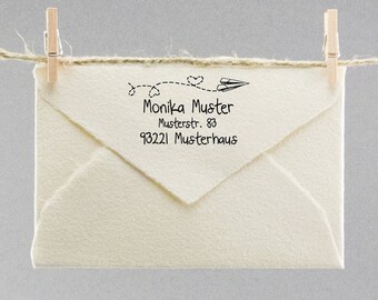 Address stamp with paper plane and hearts personalized, wedding stamp, envelope stamp, stamp,