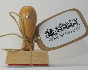 Frohe Weihnacht  mit Weihnachtsmann und Rentieren  Stempel  rechteck 45mm x 20mm