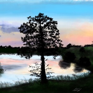Sunset Chronicles #1 - &quot;Illusion by the lake&quot; Giclee Art Print & Digital Download