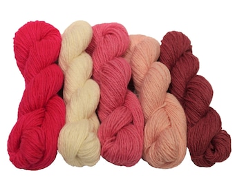 5 skeins set of 100% Latvian wool  - Nr.6 - Pinks with White