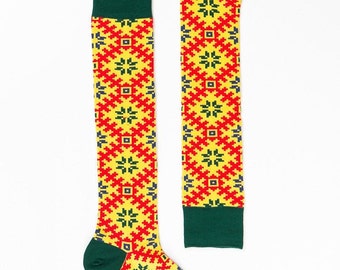 Socks - Yellow field, Latvian traditional patterns, women's summer socks, cotton socks, lady socks