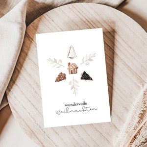 Carte de Noël Boho Aquarelle, Maison en pain d’épice, Carte postale, Scandinave, Salutations de Noël, Courrier de Noël, Joyeux Noël, Carte de vœux