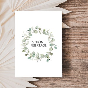 Carte de Noël Boho Aquarelle, Couronne d’Eucalyptus, Carte postale, Scandinave, Salutations de Noël, Courrier de Noël, Joyeux Noël, Carte de vœux