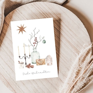 Weihnachtskarte Boho Aquarell, Postkarte, Skandinavisch, Weihnachtsgrüße, Weihnachtspost, Frohe Weihnachten, Deko, Grußkarte