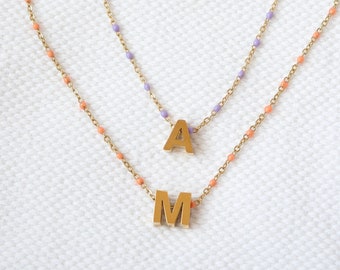 Personalized Letter Pendant Necklace Colorful Initial Necklace Waterproof Gift for Her